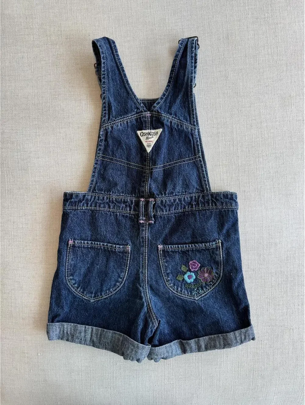Vintage OshKosh Vestbak Denim Shortalls Floral Embroidered Girls 5